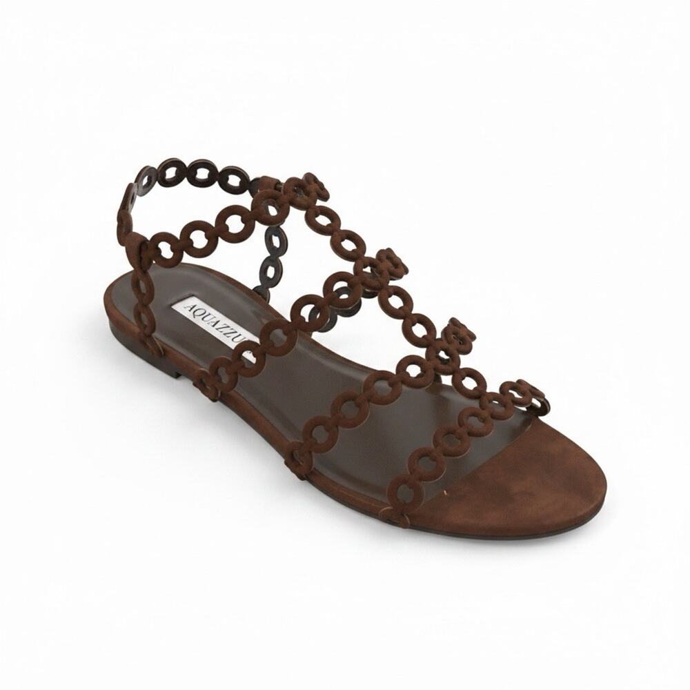 Aquazzura Infinity Chain Sandals Espresso Suede Flat EU 40 US 10 NIB